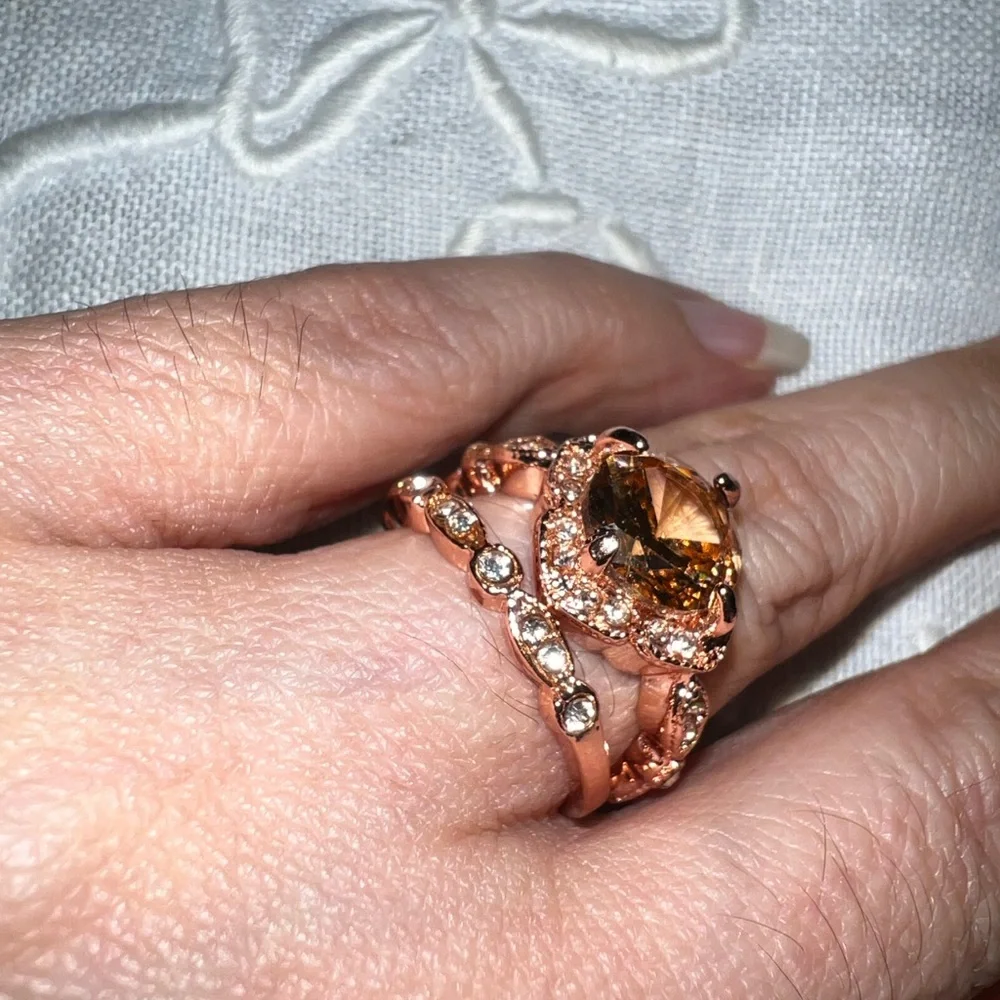 Beautiful cz morganite gold rose plated ring set‎ size 7